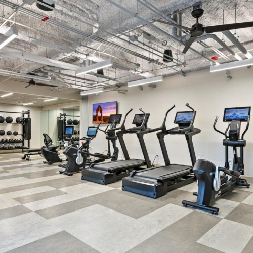 a gym with exercise equipment